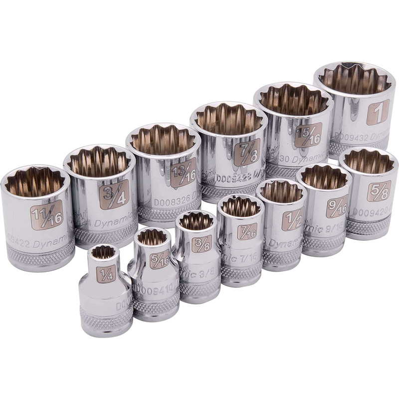 3/8" Drive 13pc 12-Point Standard SAE Socket Set, 1/4" - 1"